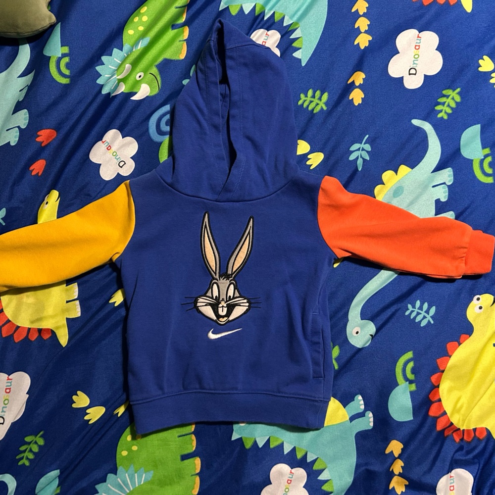 Blue Bugs Bunny Hoodie with Colorful Sleeves